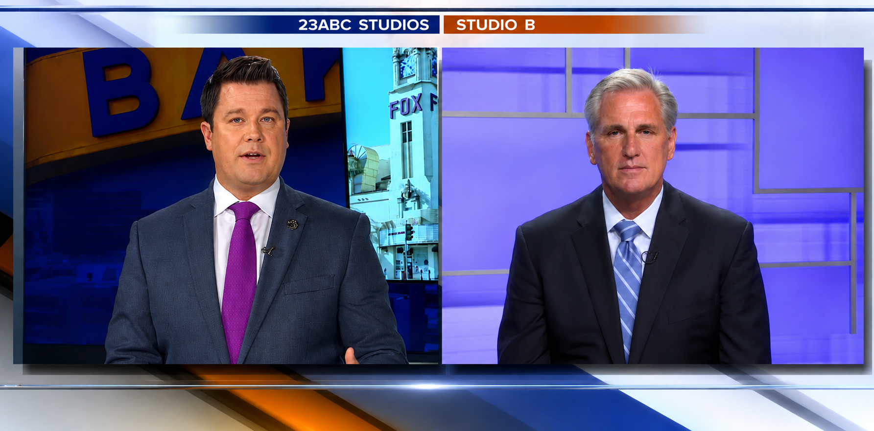 Tim Calahan conducting a live television interview with Congressman Kevin McCarthy